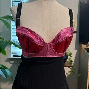 Women's Pink&Red Metallic 100% Leather Party Bralette by Stormy Leather in SanFr